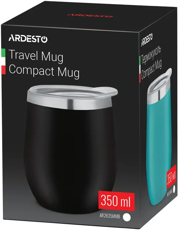 Термокружка Ardesto Compact Mug, 350мл, нержавеющая сталь, черный фото