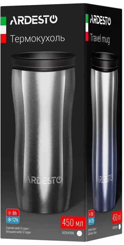 Термокружка Ardesto Metallic, 450мл, нержавеющая сталь, черный фото