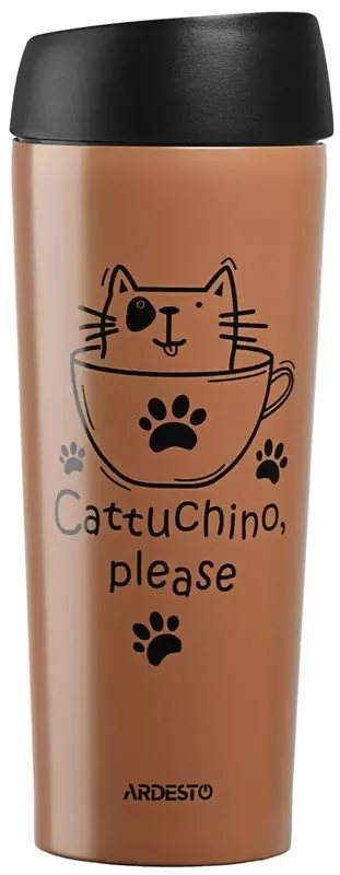Термочашка Ardesto Coffee time Cat, 450мл, нержавеющая сталь, коричневый светлый фото