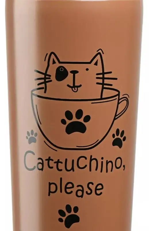 Термочашка Ardesto Coffee time Cat, 450мл, нержавеющая сталь, коричневый светлый фото