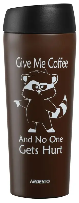 Термочашка Ardesto Coffee time Raccoon, 450мл, нержавеющая сталь, коричневый фото