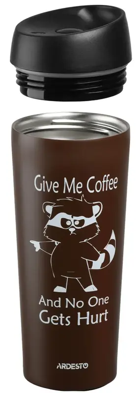Термочашка Ardesto Coffee time Raccoon, 450мл, нержавеющая сталь, коричневый фото