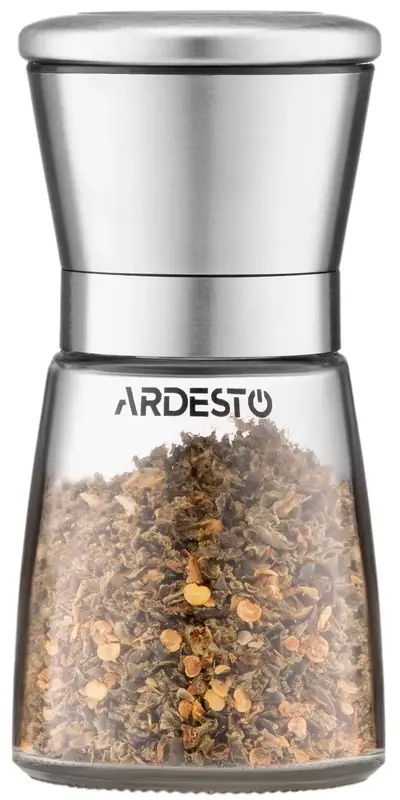 Млинок для солі та перцю Ardesto Gemini, 180мл, скло, нержавіюча сталь, прозорий (AR2101SS) фото