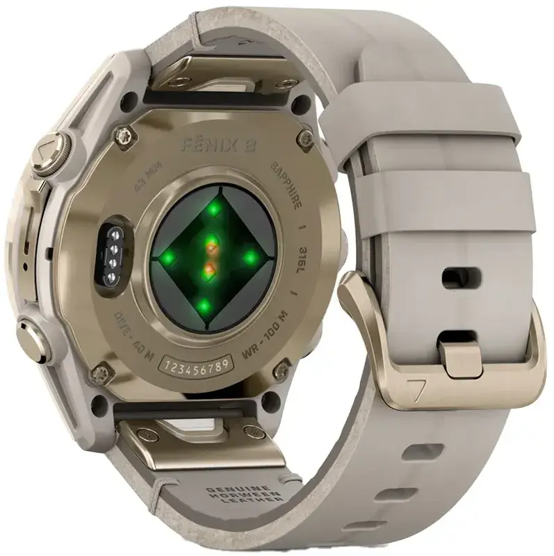 Смарт-часы GARMIN fenix 8 - 43мм, AMOLED Sapphire, Soft Gold з Limestone кожаным ремешком - фото - №7