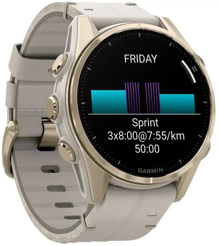 Смарт-часы GARMIN fenix 8 - 43мм, AMOLED Sapphire, Soft Gold з Limestone кожаным ремешком - фото - №2