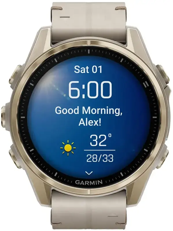 Смарт-часы GARMIN fenix 8 - 43мм, AMOLED Sapphire, Soft Gold з Limestone кожаным ремешком - фото - №1