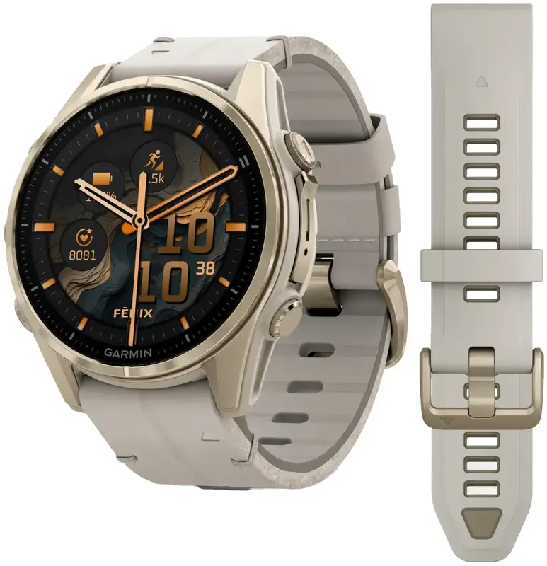 Смарт-часы GARMIN fenix 8 - 43мм, AMOLED Sapphire, Soft Gold з Limestone кожаным ремешком - фото - №0