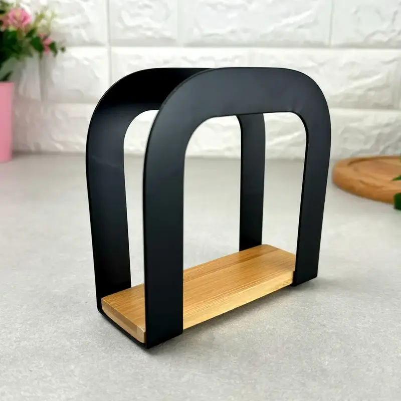 Серветниця Ardesto Midori 12х4.5х12см, метал, бамбук, чорна (AR0911BB) - фото - №3