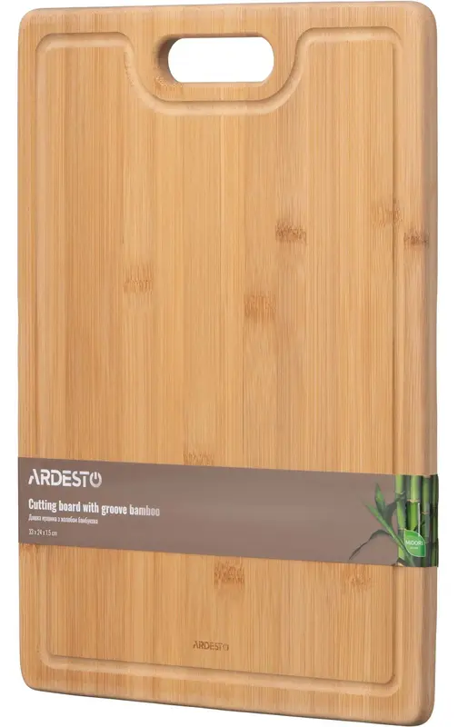 Дошка кухонна з жолобом Ardesto Midori, 33х24х1.5см, бамбук - фото - №0