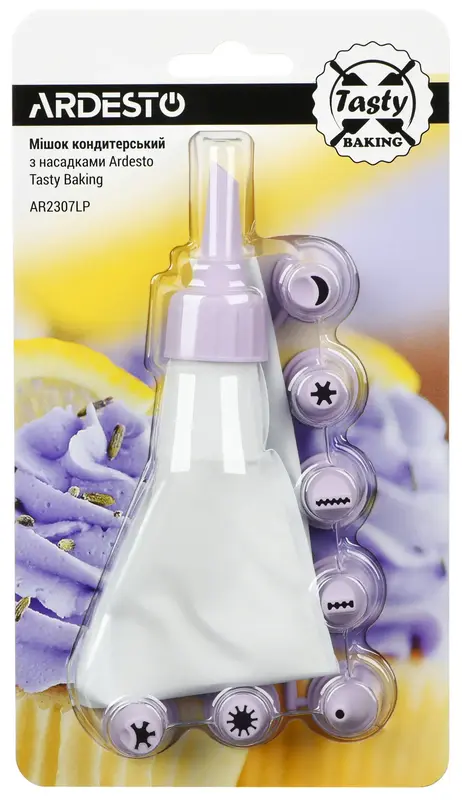 Мішок кондитерський з насадками Ardesto Tasty baking, 26.8x13.4см, пластик, ліловий (AR2307LP) - фото - №4