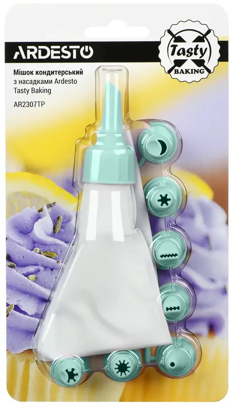 Мішок кондитерський з насадками Ardesto Tasty baking, 26.8x13.4см, пластик, блакитний (AR2307TP) - фото - №4