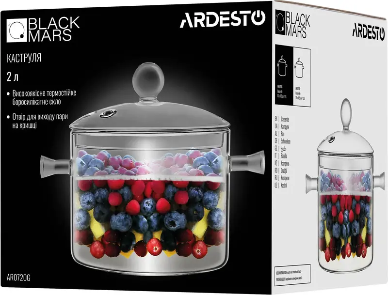 Каструля з кришкою Ardesto Black Mars, 2л, боросилікатне скло - фото - №4