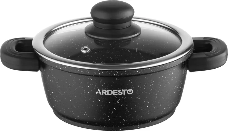 Каструля зі скляною кришкою Ardesto Gemini Anzio, 1.2л, алюміній, чорний - фото - №0