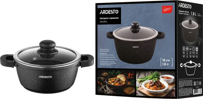 Каструля зі скляною кришкою Ardesto Gemini Anzio, 1.8л, алюміній, чорний - фото - №9