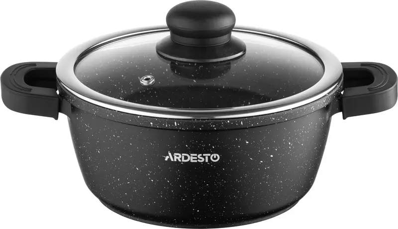Каструля зі скляною кришкою Ardesto Gemini Anzio, 1.8л, алюміній, чорний - фото - №0