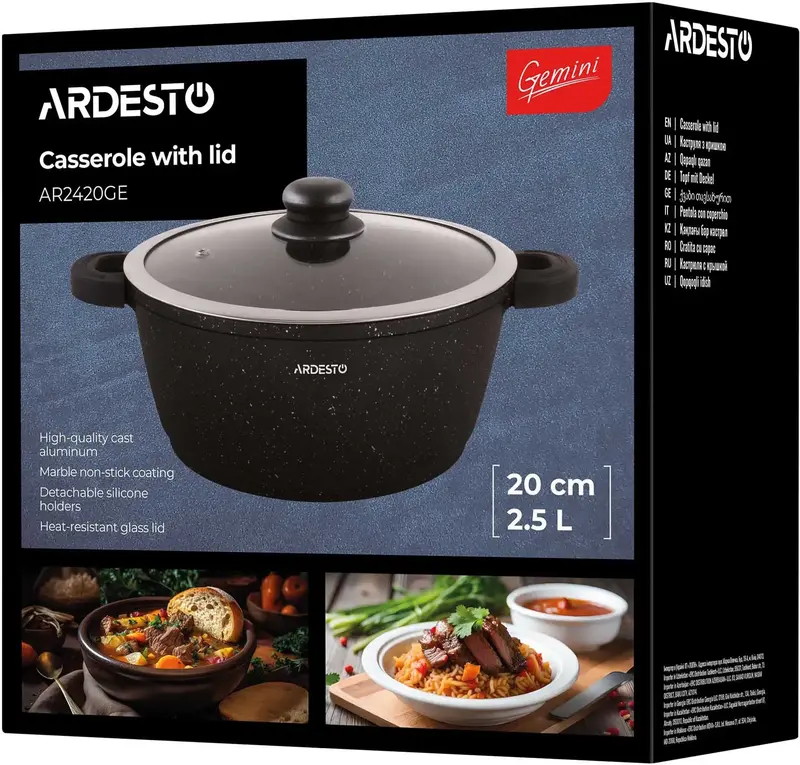 Каструля зі скляною кришкою Ardesto Gemini Anzio, 2.5л, алюміній, чорний - фото - №9