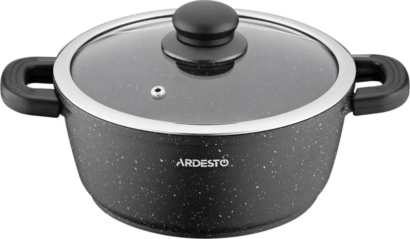 Каструля зі скляною кришкою Ardesto Gemini Anzio, 2.5л, алюміній, чорний - фото - №0