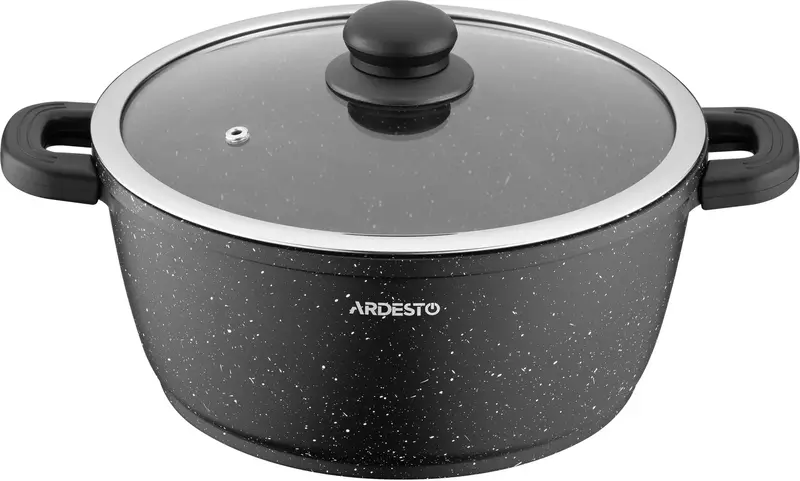 Каструля зі скляною кришкою Ardesto Gemini Anzio, 4.4л, алюміній, чорний - фото - №0