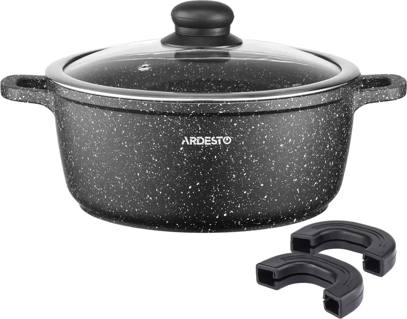 Кастрюля со стеклянной крышкой Ardesto Gemini Anzio, 5л, алюминий, черный фото