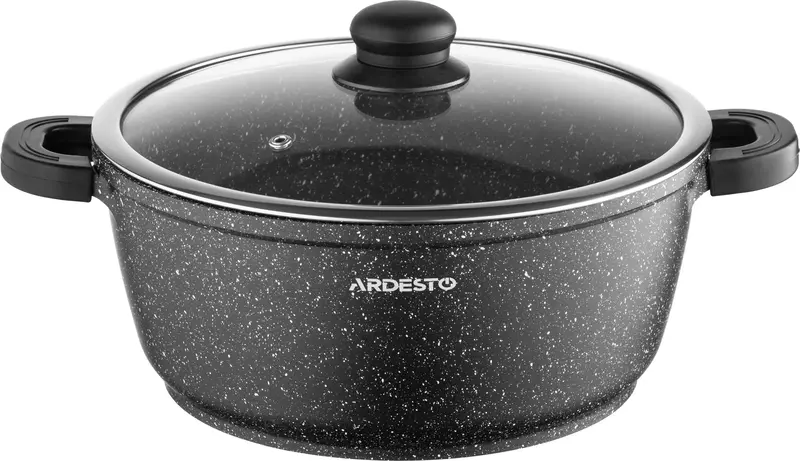 Кастрюля со стеклянной крышкой Ardesto Gemini Anzio, 5л, алюминий, черный фото