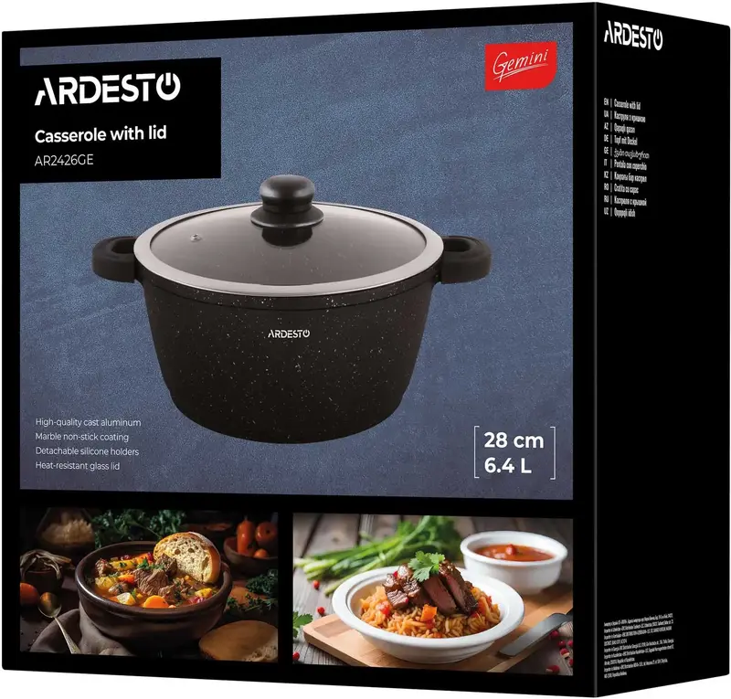 Каструля зі скляною кришкою Ardesto Gemini Anzio, 6.4л, алюміній, чорний - фото - №9