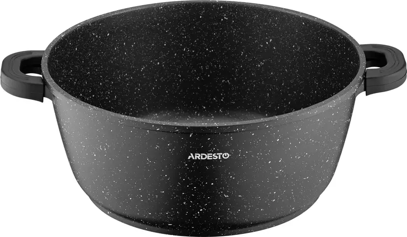 Каструля зі скляною кришкою Ardesto Gemini Anzio, 6.4л, алюміній, чорний - фото - №1