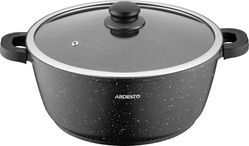 Каструля зі скляною кришкою Ardesto Gemini Anzio, 6.4л, алюміній, чорний - фото - №0