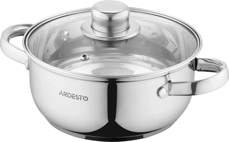 Каструля зі скляною кришкою Ardesto Gemini Gourmet Aosta, 1.8л, нержавіюча сталь - фото - №0