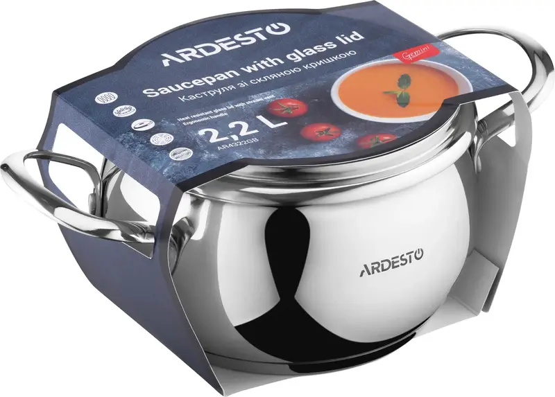 Каструля зі скляною кришкою Ardesto Gemini Liguria, 2.2л, нержавіюча сталь - фото - №3
