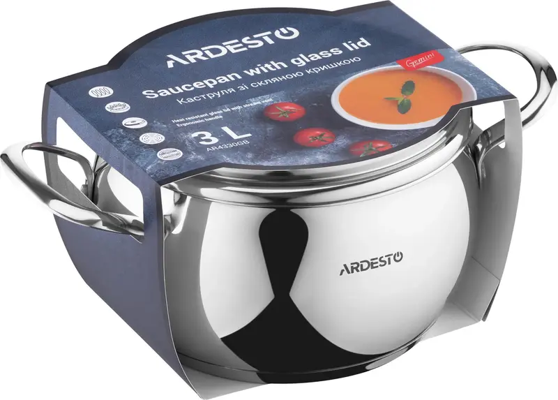 Каструля зі скляною кришкою Ardesto Gemini Liguria, 3л, нержавіюча сталь - фото - №3