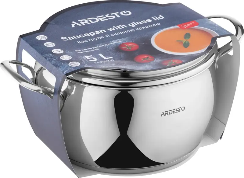 Каструля зі скляною кришкою Ardesto Gemini Liguria, 5л, нержавіюча сталь - фото - №3