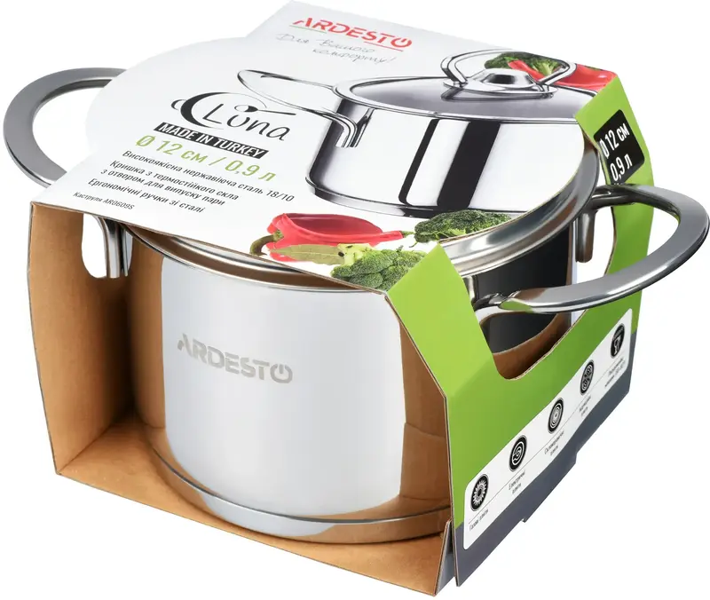 Каструля зі скляною кришкою Ardesto Luna,0.9л, нержавіюча сталь - фото - №3