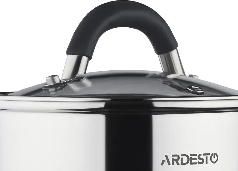 Ківш зі скляною кришкою Ardesto Gemini Salerno, 1.6л, нержавіюча сталь, силікон фото
