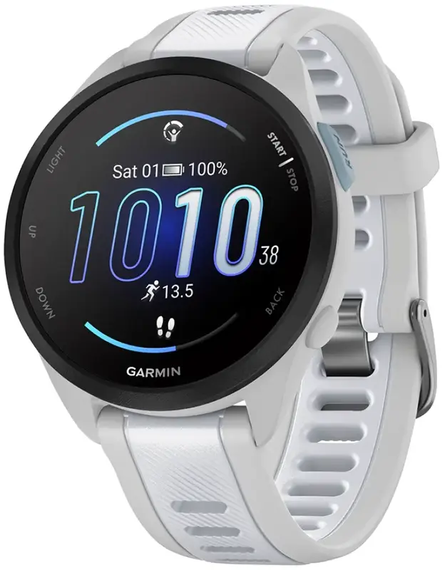 Смарт-годинник GARMIN Forerunner 165 Music, силіконовий ремінець кольору туманно-сірий/білий камінь (010-02863-31) фото