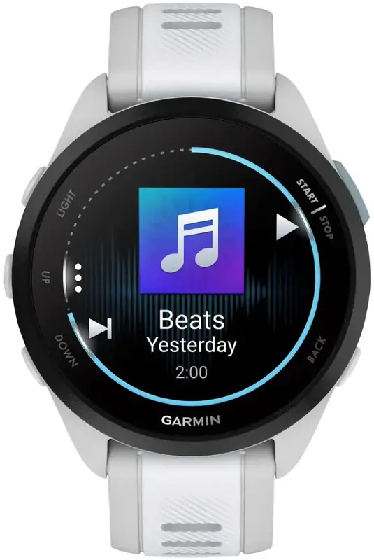 Смарт-годинник GARMIN Forerunner 165 Music, силіконовий ремінець кольору туманно-сірий/білий камінь (010-02863-31) фото