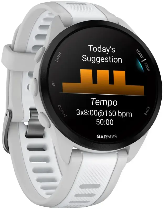 Смарт-годинник GARMIN Forerunner 165 Music, силіконовий ремінець кольору туманно-сірий/білий камінь (010-02863-31) фото