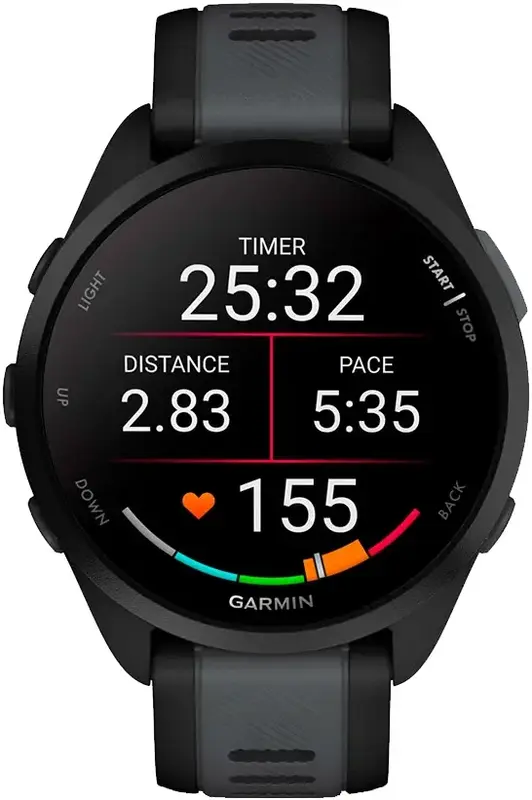 Смарт-часы GARMIN Forerunner 165, черный/сланцево-серый силиконовый ремешок (010-02863-20) фото