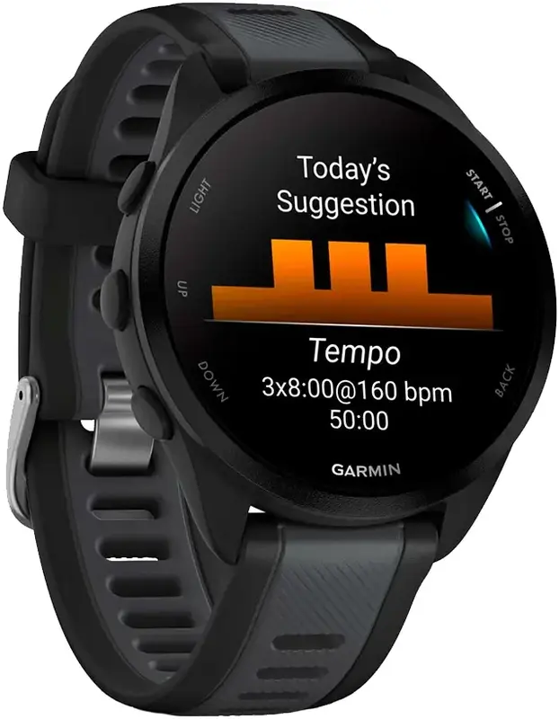 Смарт-часы GARMIN Forerunner 165, черный/сланцево-серый силиконовый ремешок (010-02863-20) фото