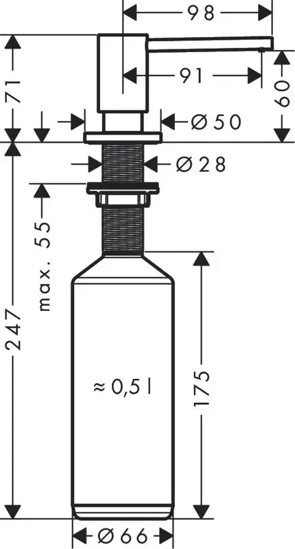 Дозатор для миючих засобів Hansgrohe A41, 500мл, хром (40438000) - фото - №1