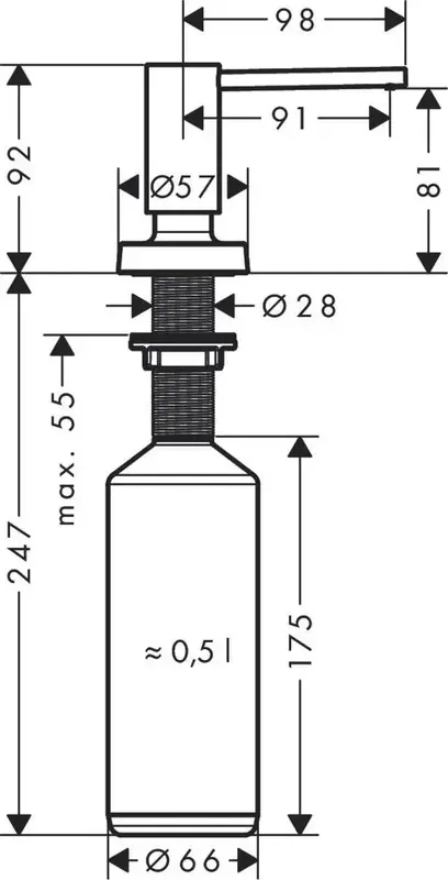 Дозатор для моющих средств Hansgrohe A51, 500мл, хром (40448000) - фото - №1