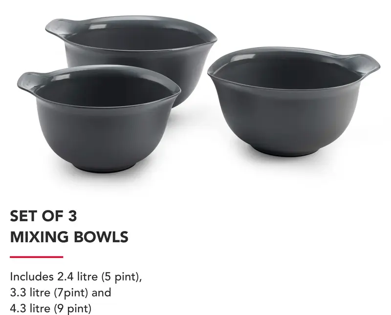 Набір мисок для змішування KitchenAid Coreline 3шт, 2,4/3,3/4,3 л, сірий (KQG175OSCGG) - фото - №4