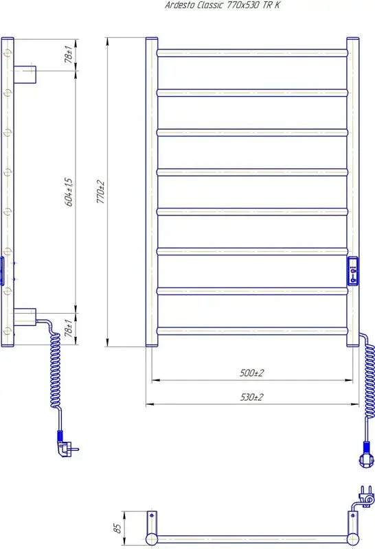 Полотенцесушитель Ardesto электрический Classik-TR K, 770x530х80мм, черный матовый (6.1.0602.06.BM) фото