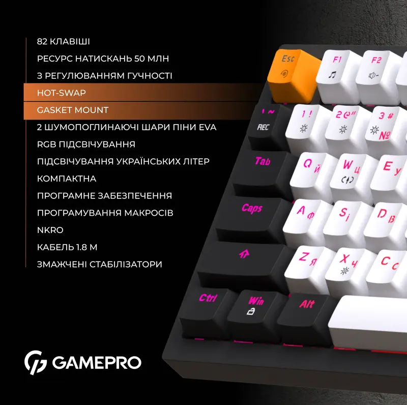 Клавиатура игровая GamePro MK160B Hot-Swap RGB (Black) фото