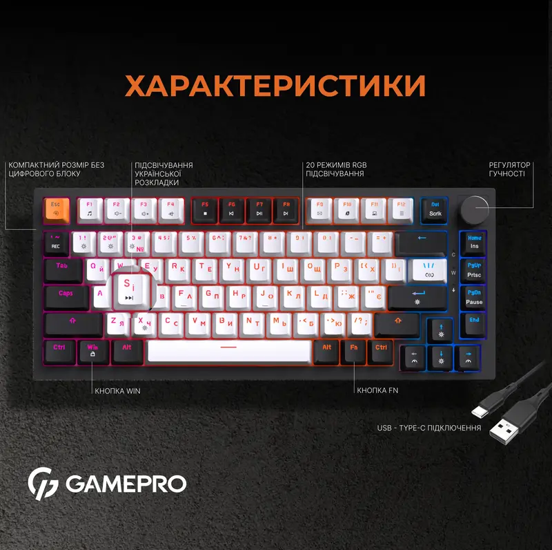 Клавиатура игровая GamePro MK160B Hot-Swap RGB (Black) фото