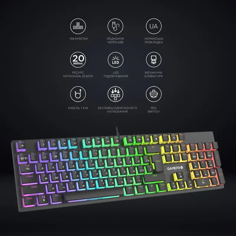 Клавиатура игровая GamePro MK85R Red фото