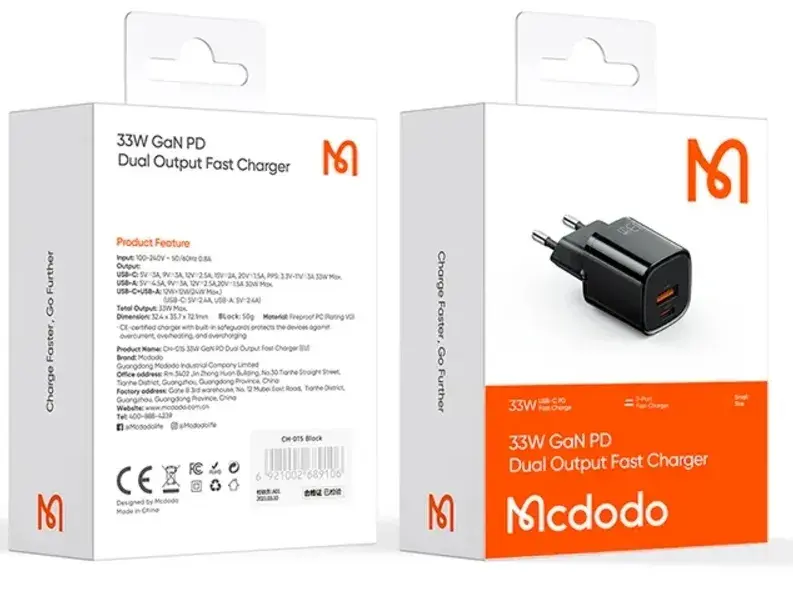 Ун. ЗП McDodo (CH-015) 33W USB-C + USB-A GaN FC чорний фото