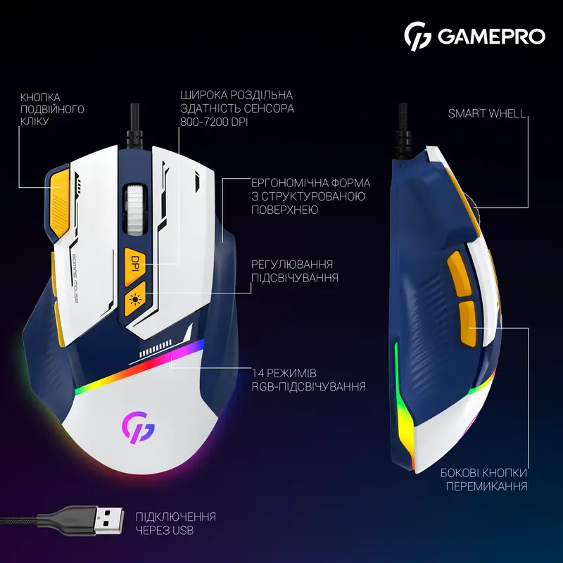 Ігрова комп'ютерна миша GamePro GM300BL Blue/White - фото - №12