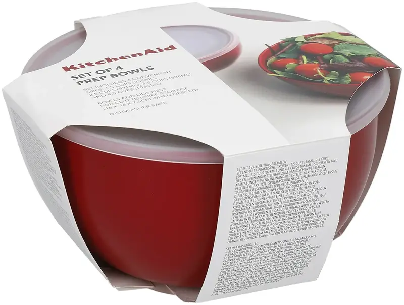 Набір мисок із кришками KitchenAid Universal, 4 шт, 355/591/828/1065 мл, червоний (KQG176OSERE) - фото - №3