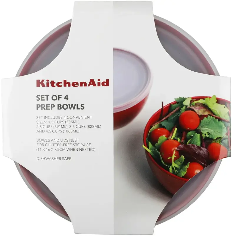 Набір мисок із кришками KitchenAid Universal, 4 шт, 355/591/828/1065 мл, червоний (KQG176OSERE) - фото - №4