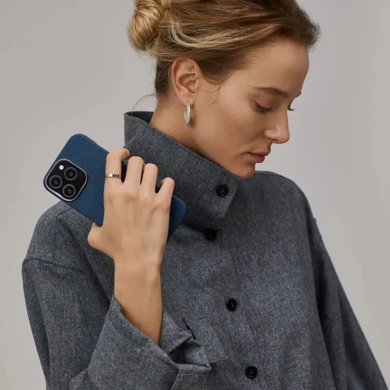 Чохол для iPhone 16 Pro Max Pitaka Tactile Woven Monogram Dark Blue (KI1603PTKP) - фото - №4